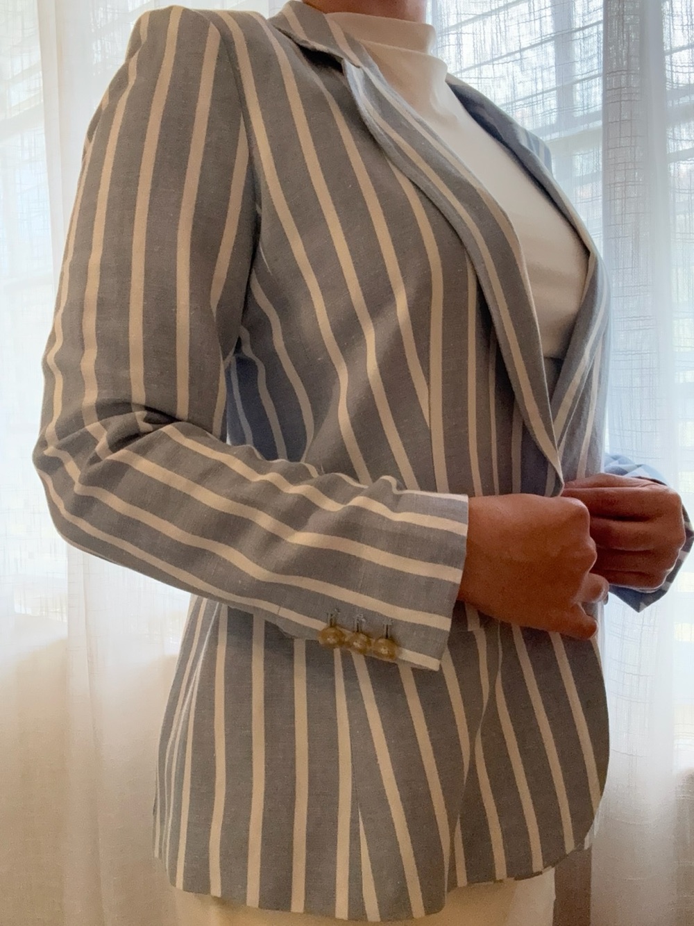 LOFT Striped Light Blue & White Women’s Blazer